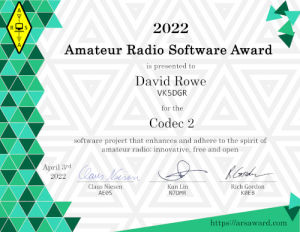 codec2 Is The 2022 Amateur Radio Software Award Recipient