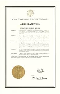 Georgia Governor B. Kemp Issues Proclamation of Amateur Radio Week