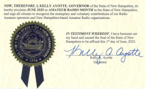 New Hampshire Governor Ayotte Designates June Amateur Radio Month