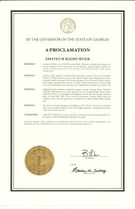 Georgia joins a growing list of Governor Proclamations designating Amateur Radio Week